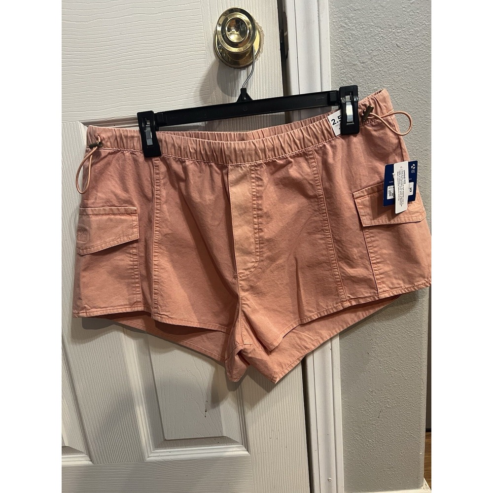 New Arizona Cotton Shorts Orange‎ Women's Large Elastic Waistband Side Pockets